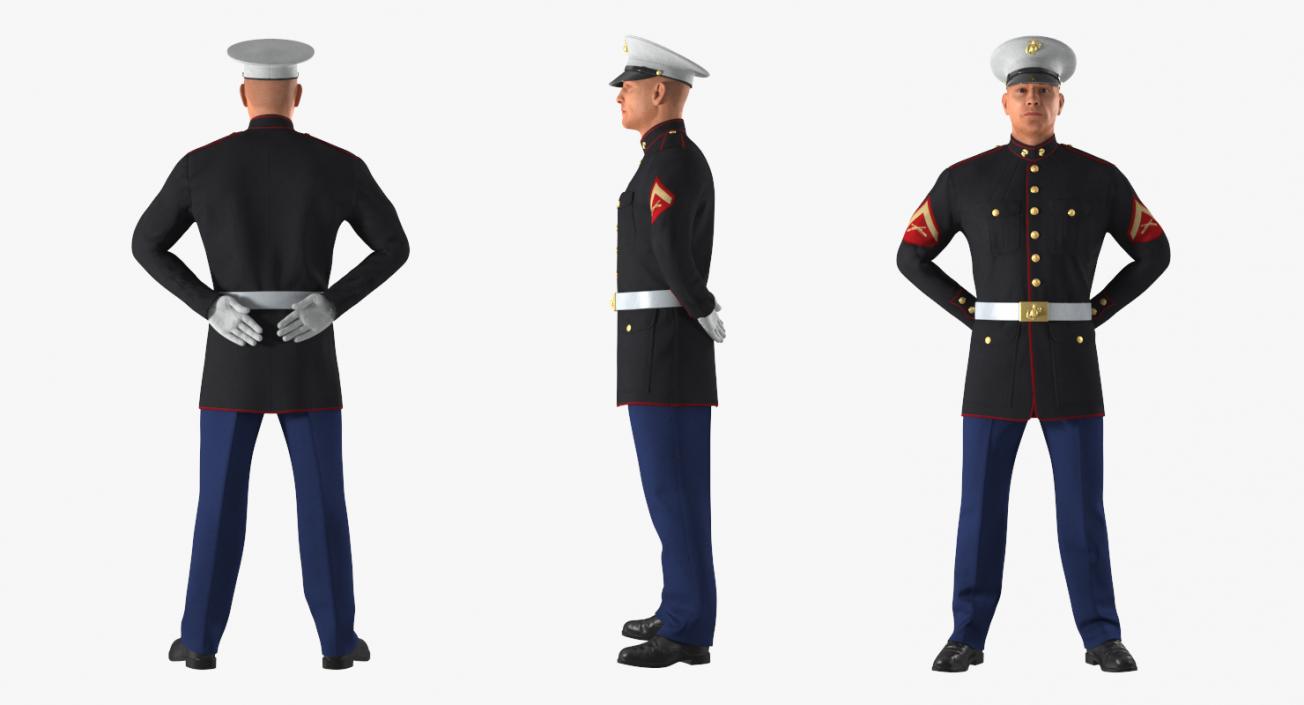 USMC US Marine Officer Wearing Parade Uniform Standing Pose 3D model