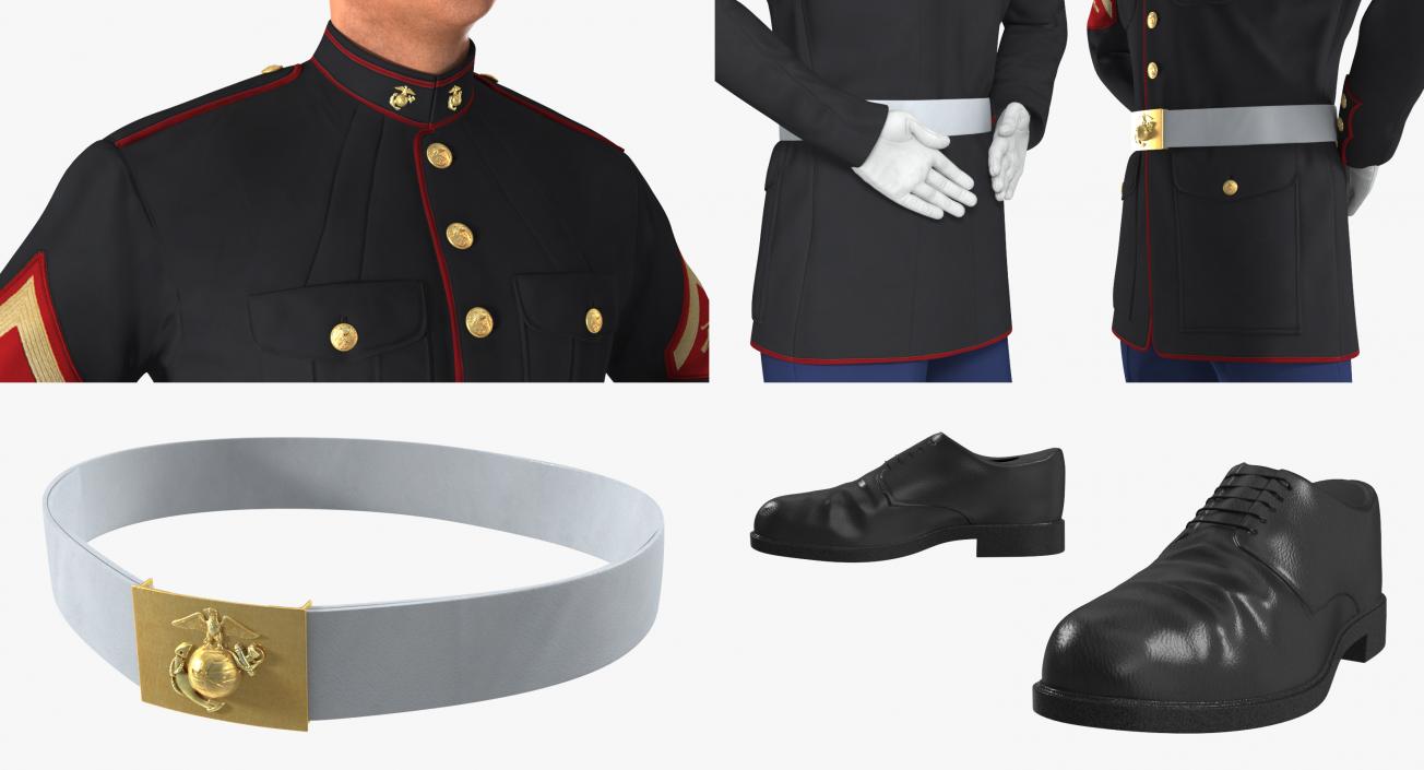 USMC US Marine Officer Wearing Parade Uniform Standing Pose 3D model