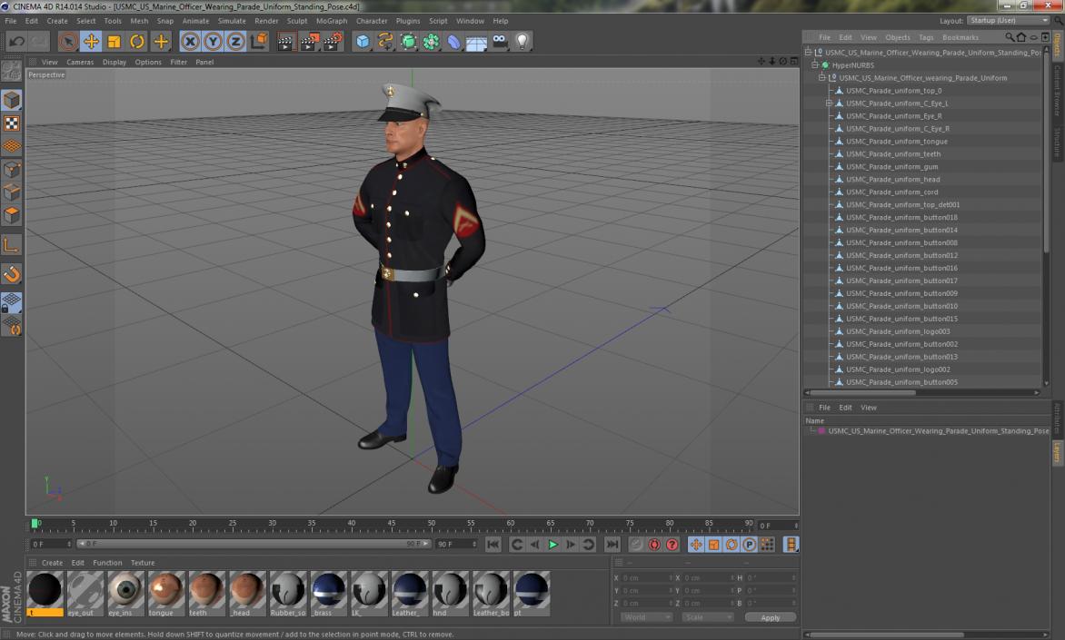 USMC US Marine Officer Wearing Parade Uniform Standing Pose 3D model