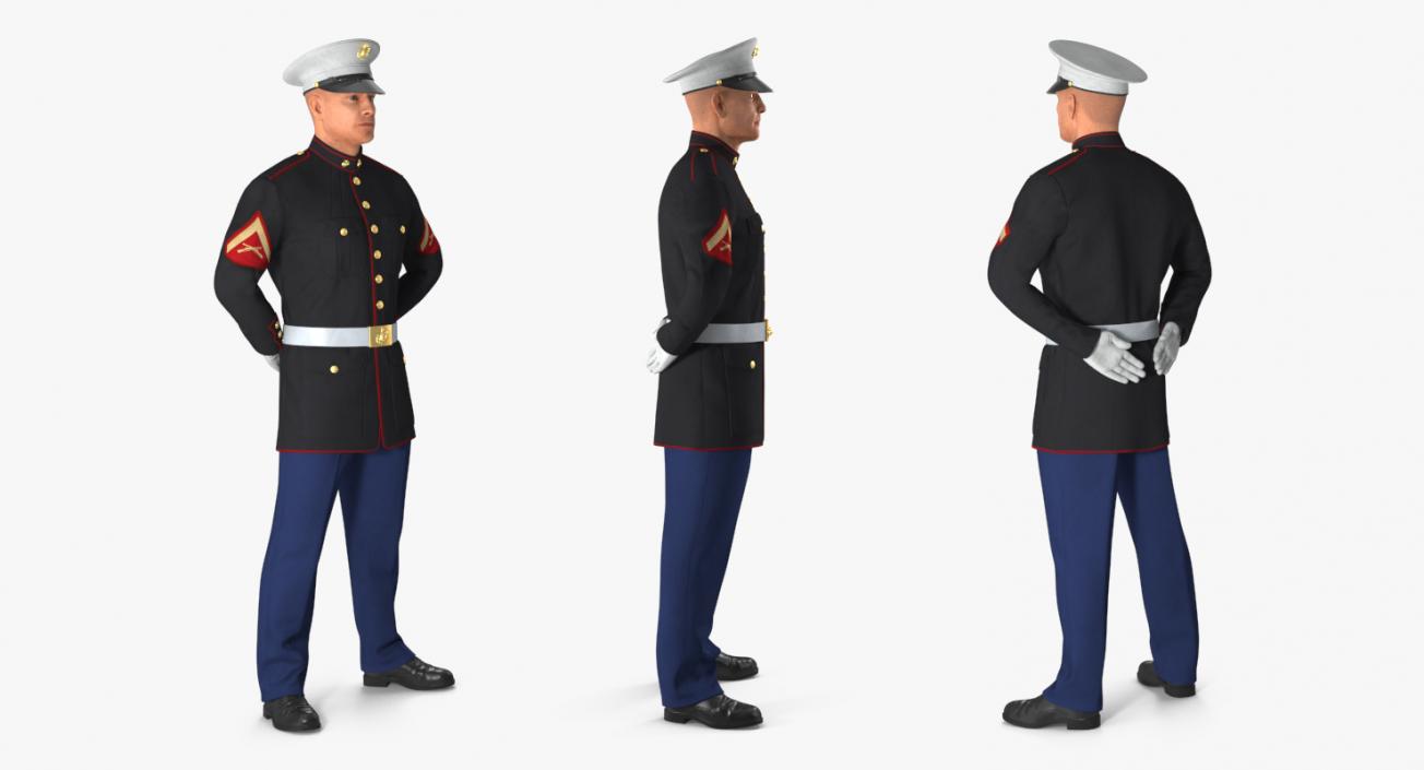 USMC US Marine Officer Wearing Parade Uniform Standing Pose 3D model