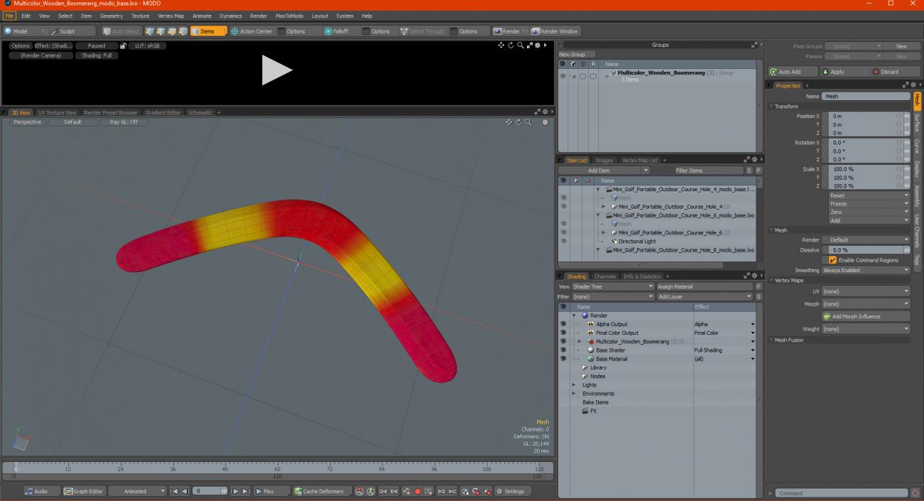 Multicolor Wooden Boomerang 3D