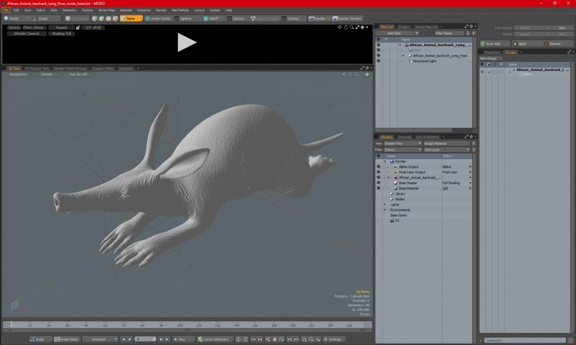 African Animal Aardvark Lying Pose 3D model