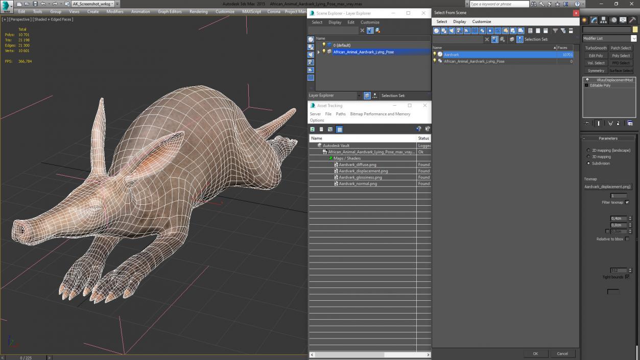 African Animal Aardvark Lying Pose 3D model