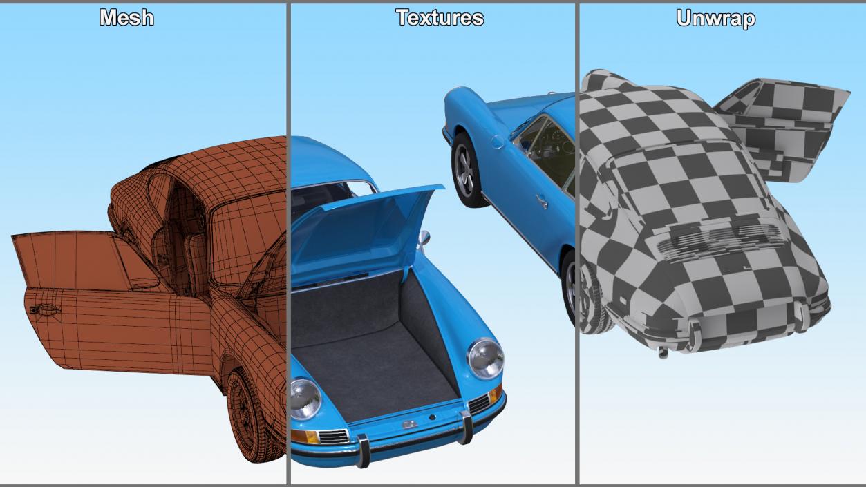 3D Porsche 911 1968 Blue Rigged model