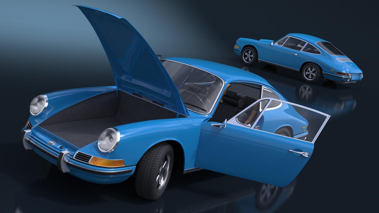 3D Porsche 911 1968 Blue Rigged model