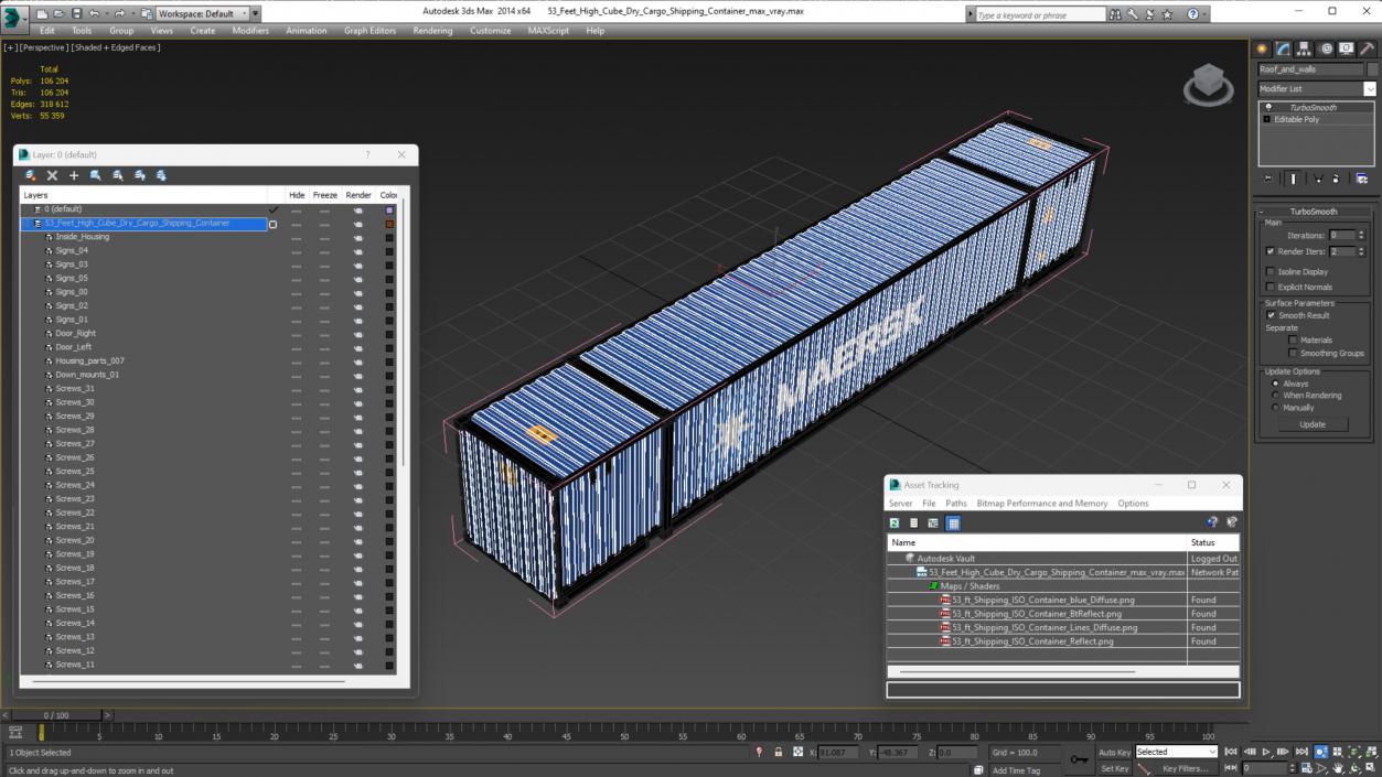 3D 53 Feet High Cube Dry Cargo Shipping Container