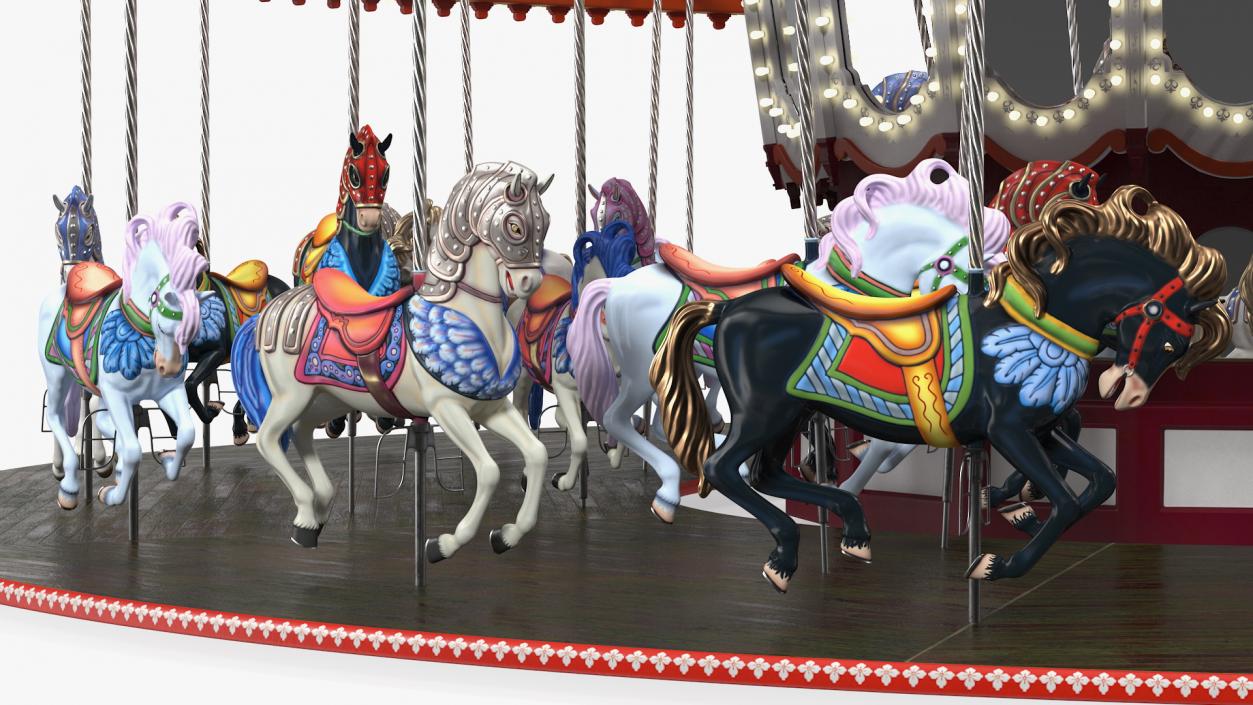 Park Carousel with Horses Rigged 3D