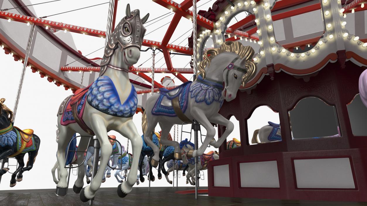 Park Carousel with Horses Rigged 3D