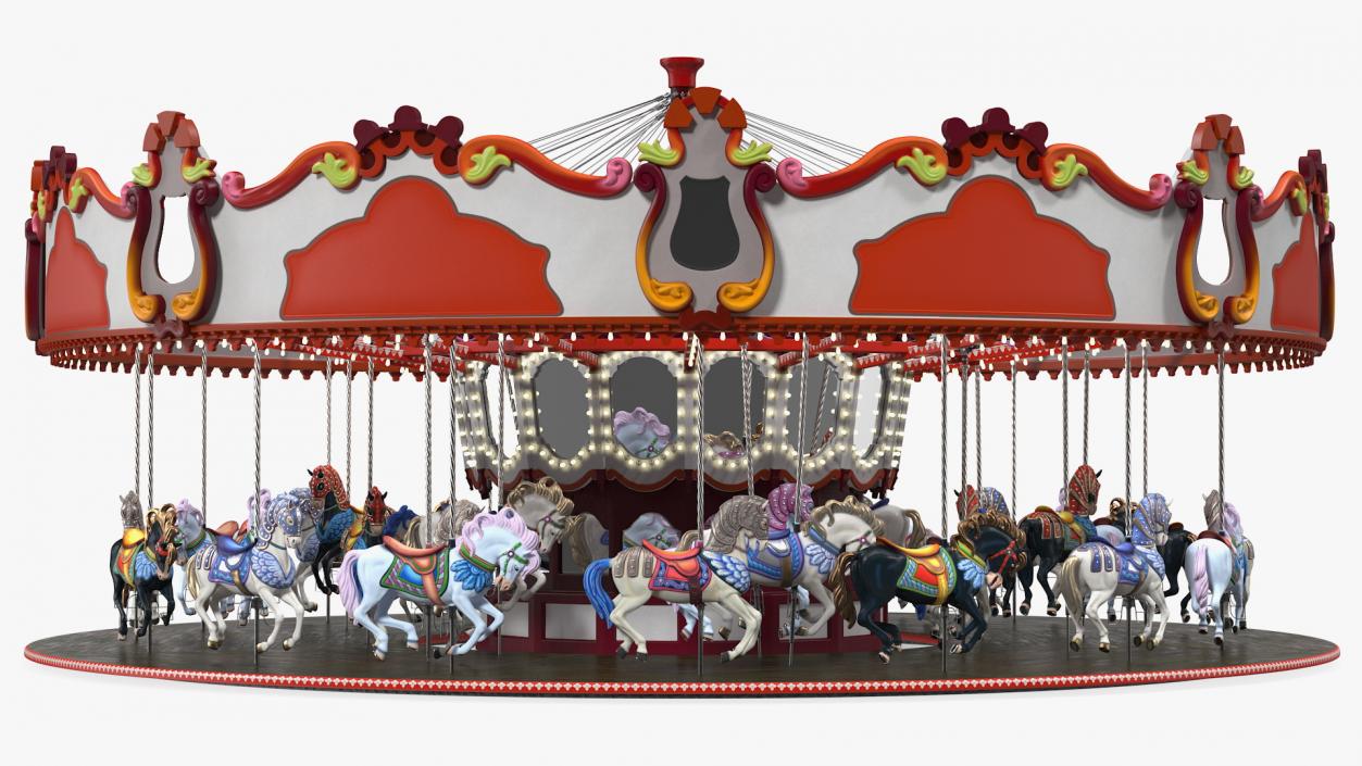 Park Carousel with Horses Rigged 3D