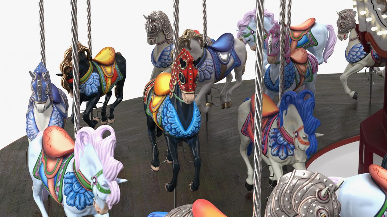 Park Carousel with Horses Rigged 3D