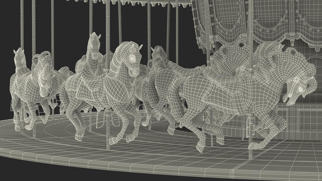 Park Carousel with Horses Rigged 3D