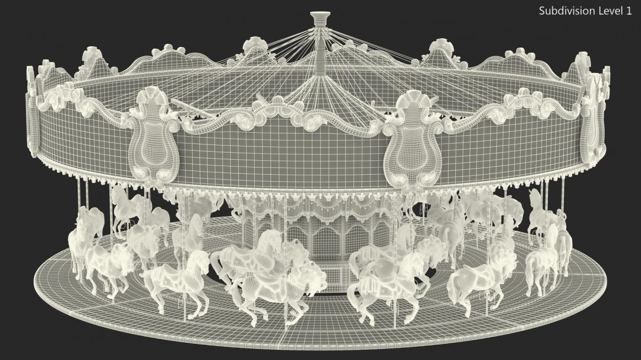 Park Carousel with Horses Rigged 3D