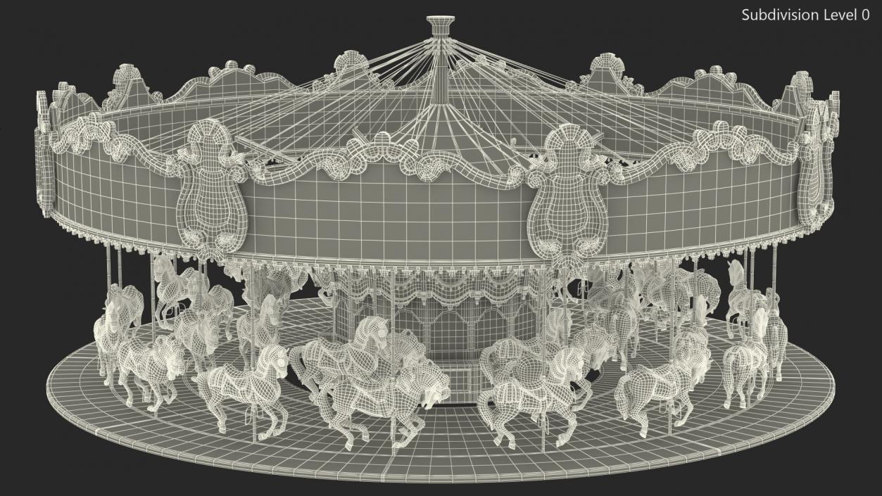 Park Carousel with Horses Rigged 3D