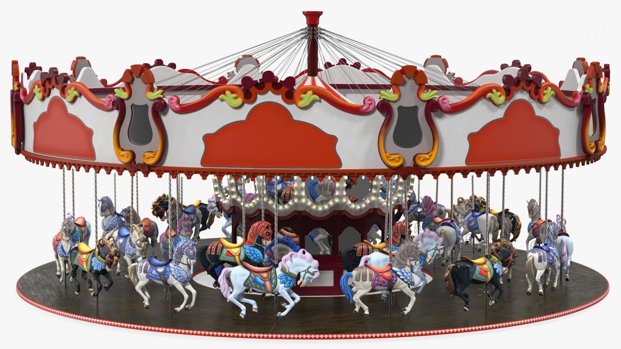 Park Carousel with Horses Rigged 3D