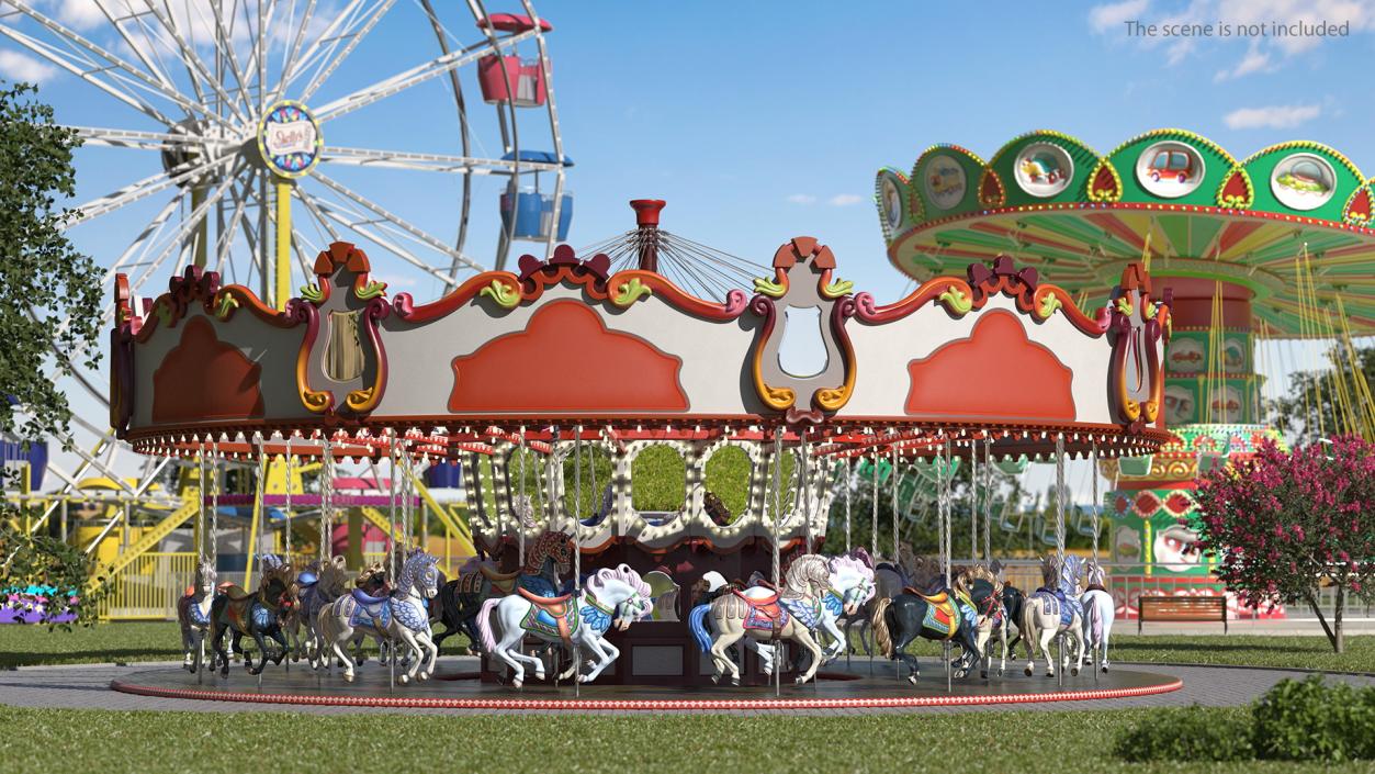 Park Carousel with Horses Rigged 3D