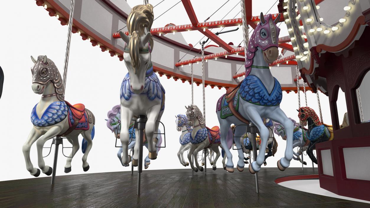 Park Carousel with Horses Rigged 3D