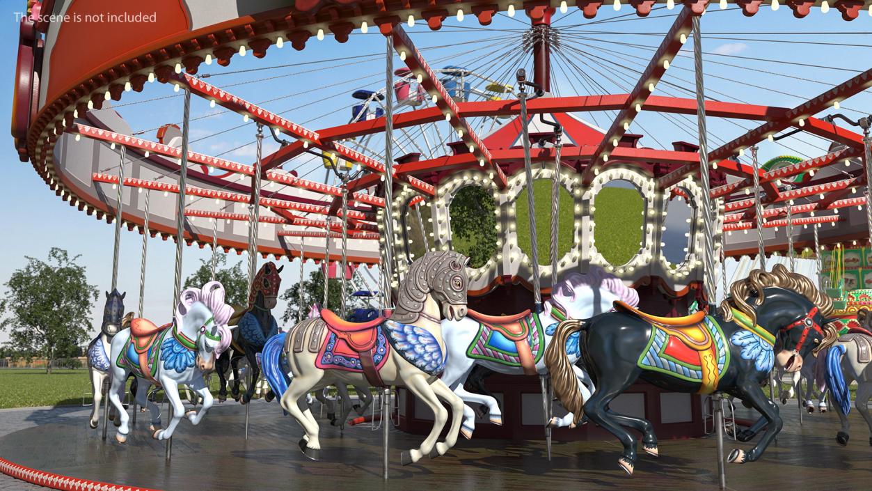 Park Carousel with Horses Rigged 3D