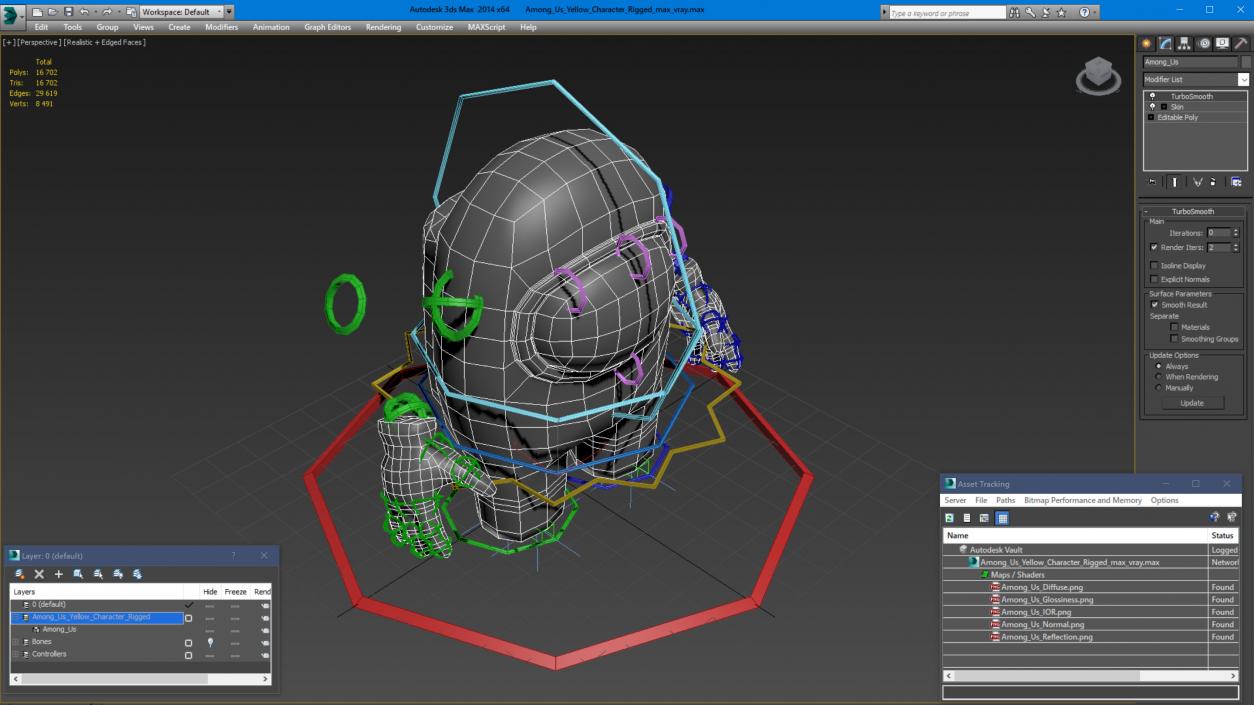 3D Among Us Yellow Character Rigged for Cinema 4D