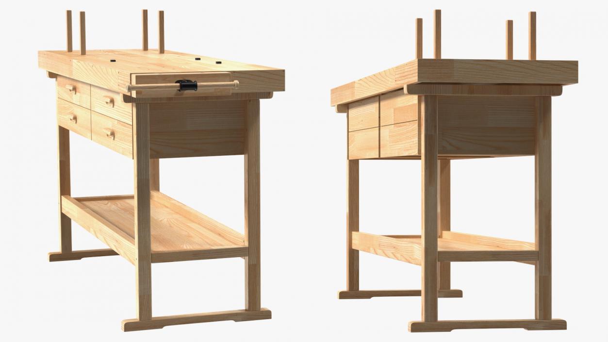 3D Hardwood Carpenter Workbench model