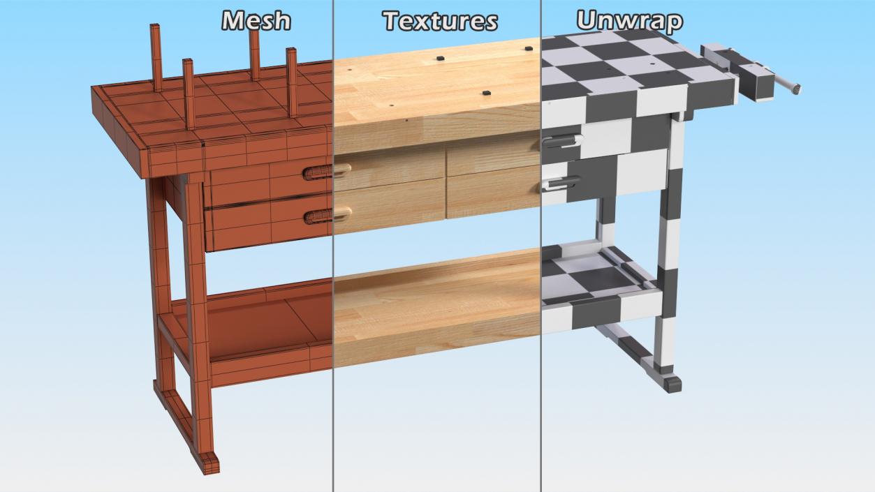 3D Hardwood Carpenter Workbench model