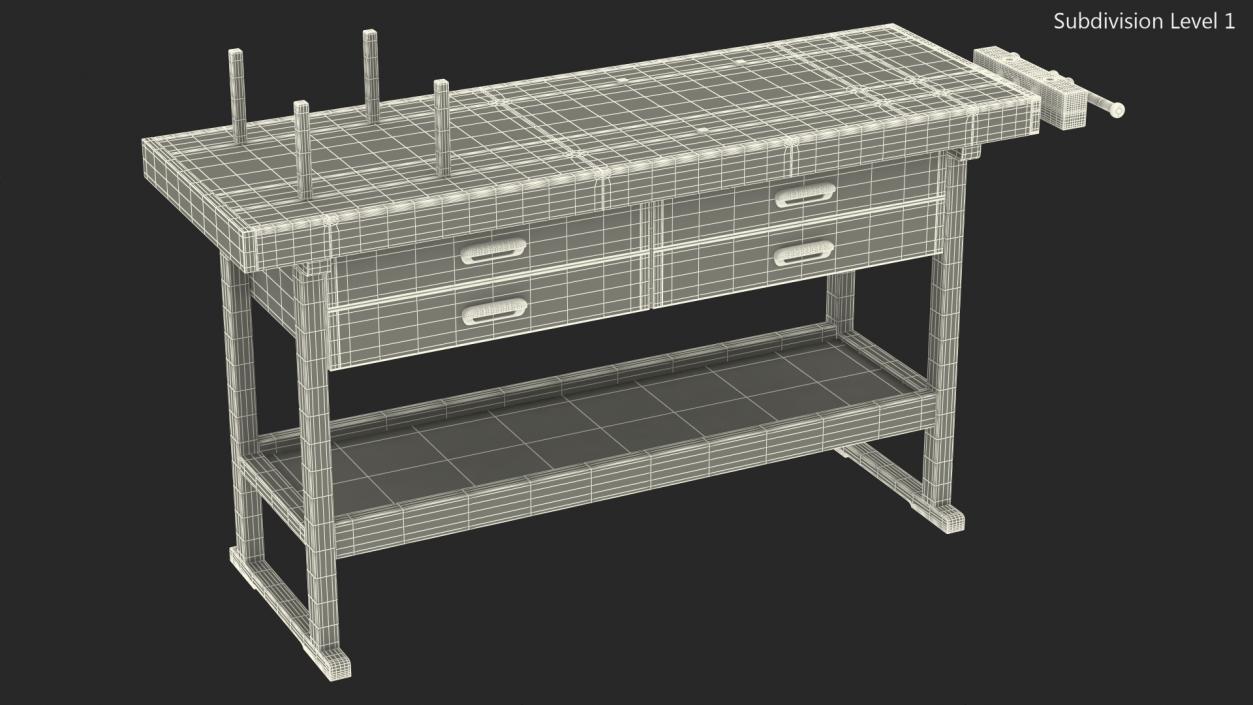 3D Hardwood Carpenter Workbench model