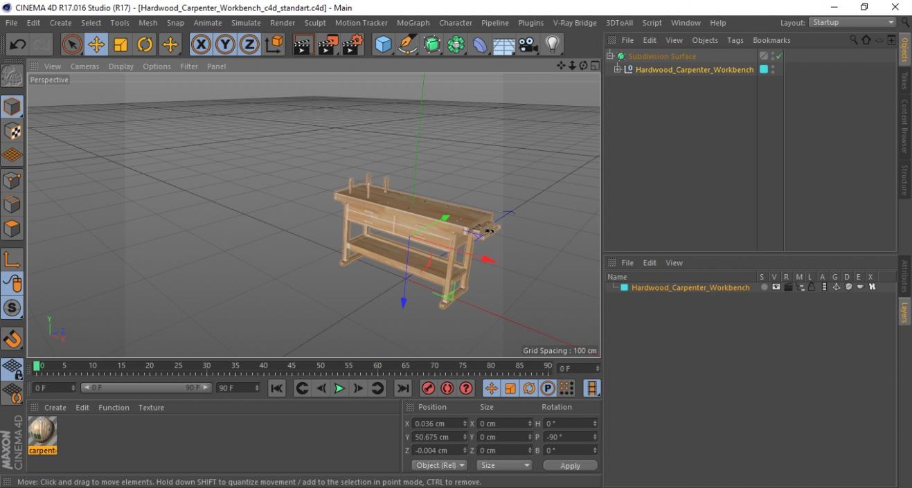 3D Hardwood Carpenter Workbench model