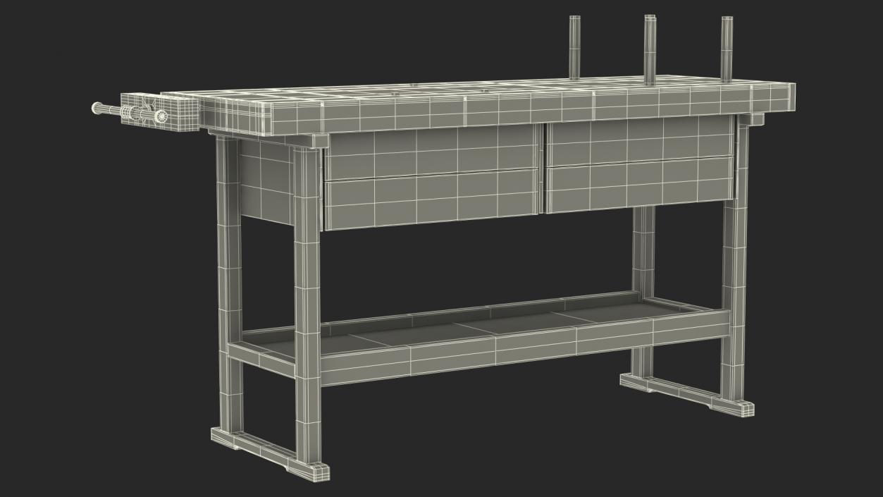 3D Hardwood Carpenter Workbench model