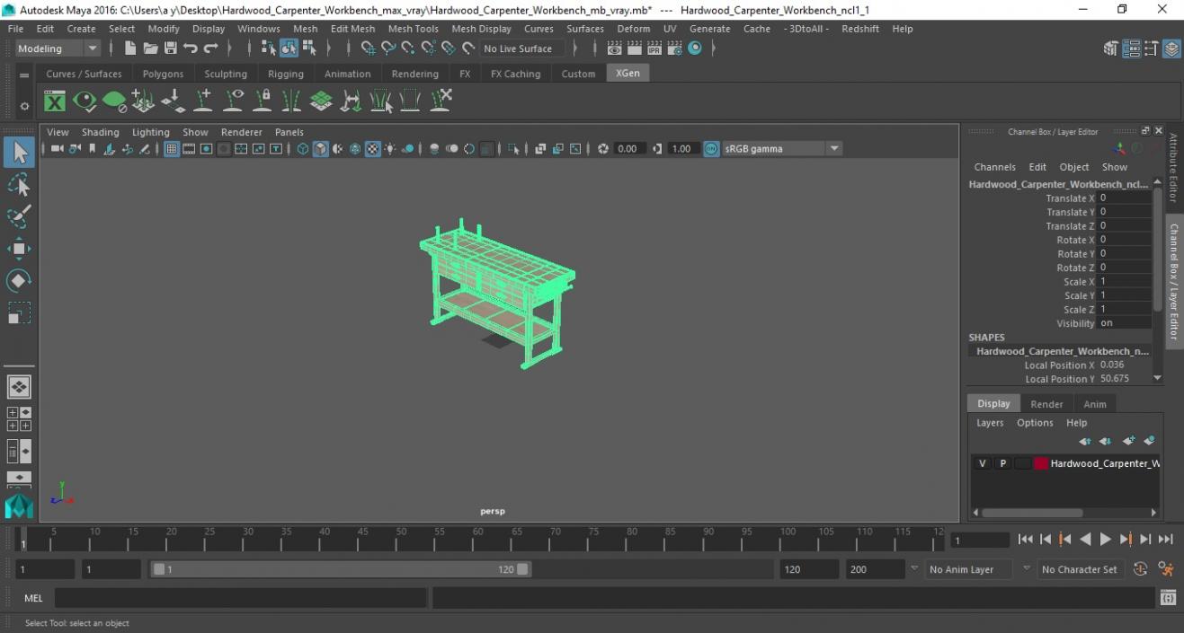 3D Hardwood Carpenter Workbench model