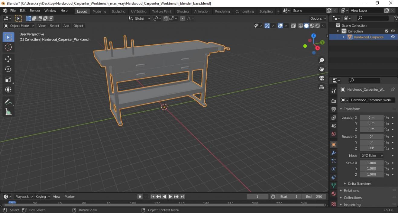 3D Hardwood Carpenter Workbench model