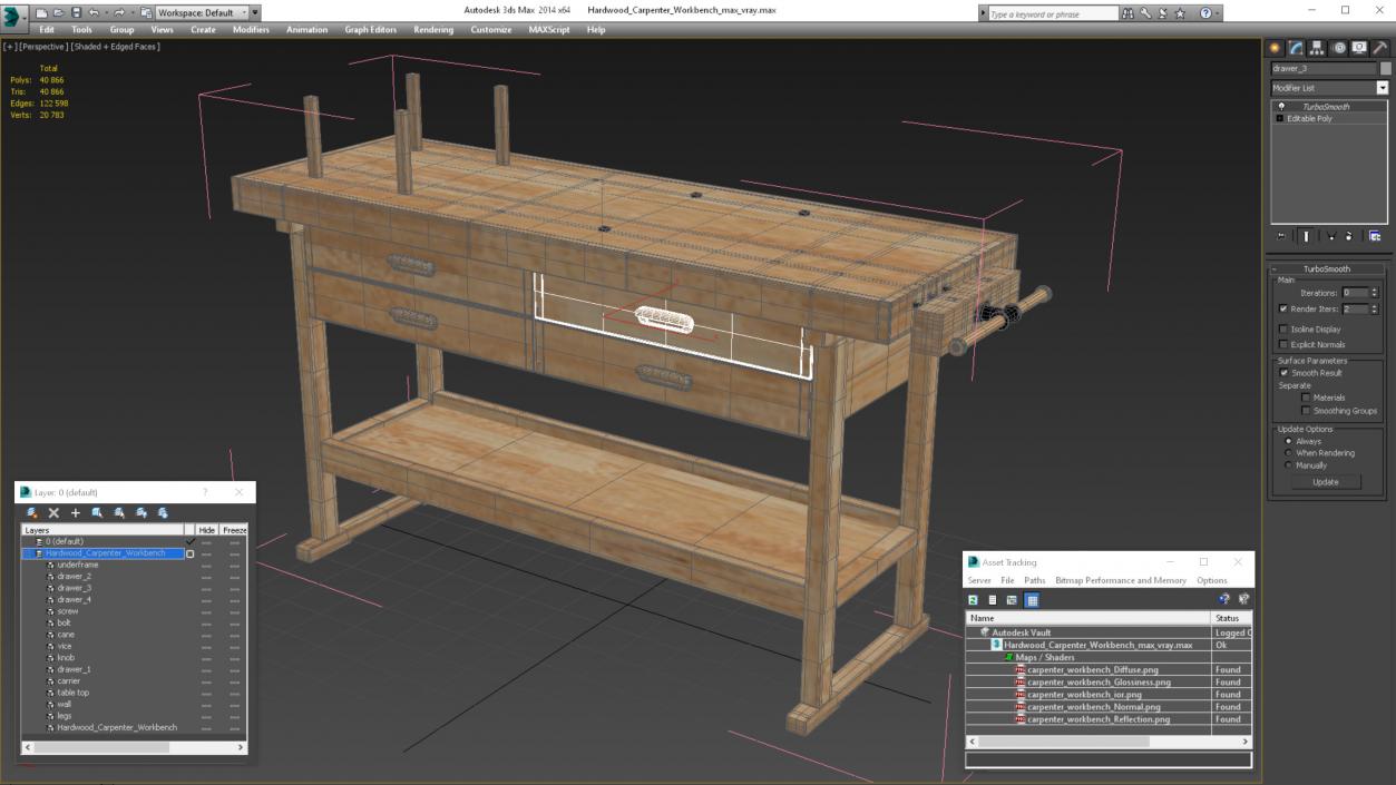 3D Hardwood Carpenter Workbench model