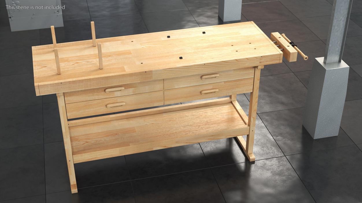 3D Hardwood Carpenter Workbench model