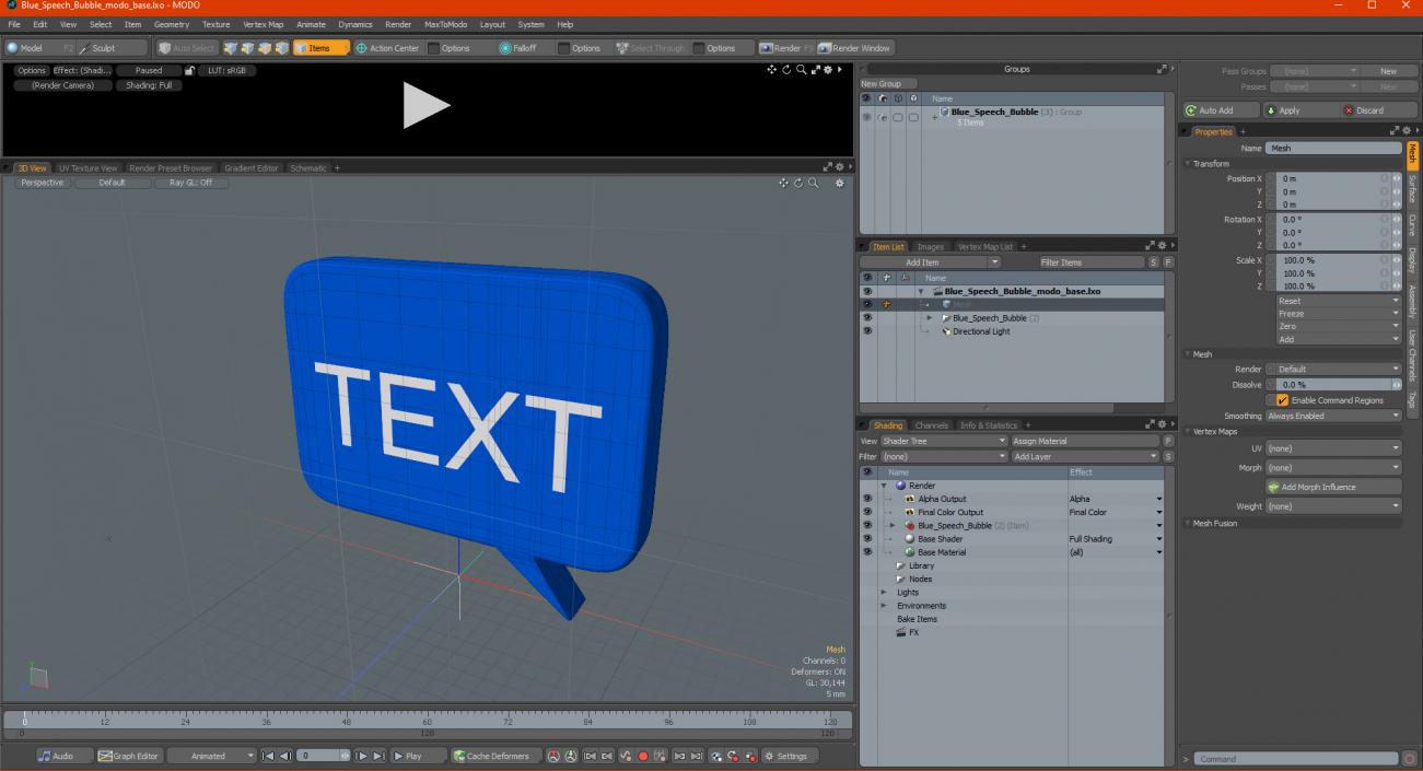 3D Blue Speech Bubble model