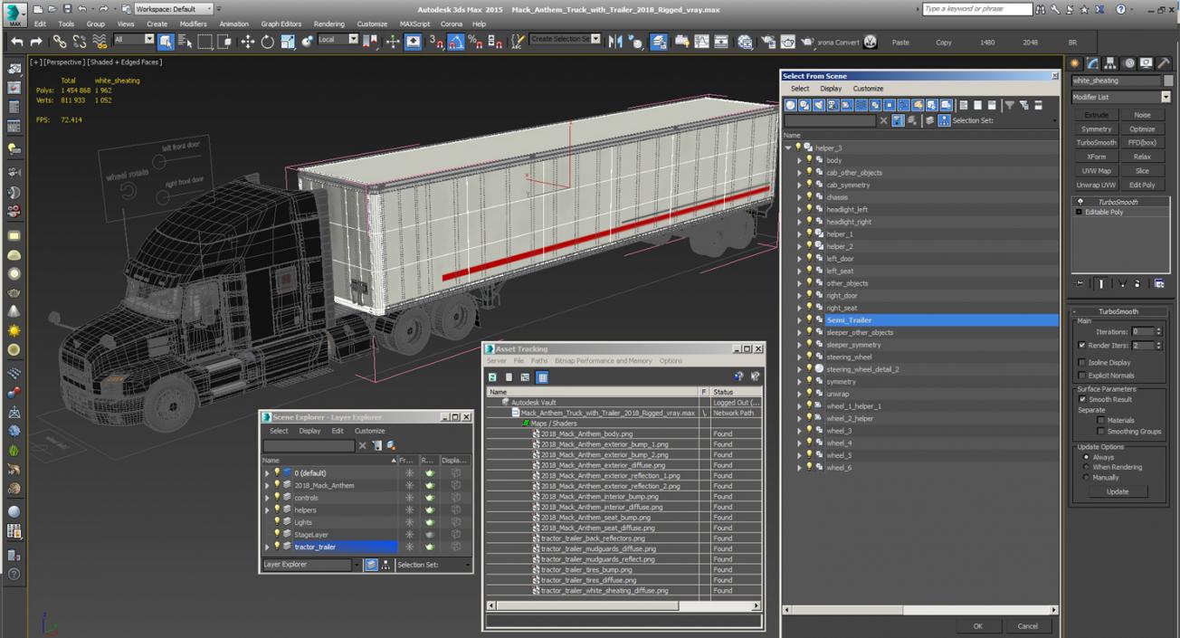 Mack Anthem Truck with Trailer 2018 Rigged 3D