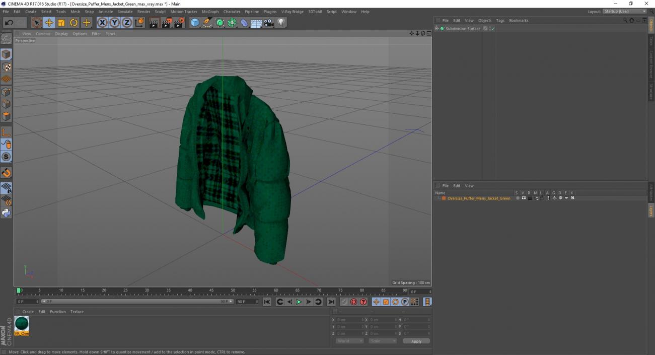 3D Oversize Puffer Mens Jacket Green model