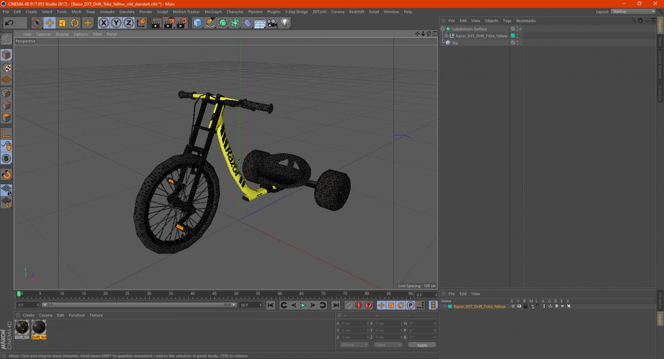 3D Razor DXT Drift Trike Yellow model