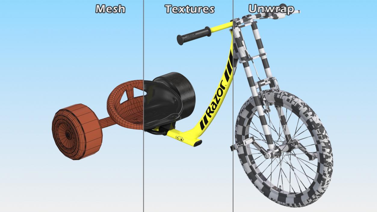 3D Razor DXT Drift Trike Yellow model