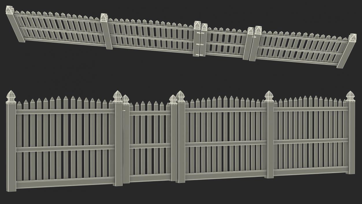 3D White Fencing Palisade Pointed Pales