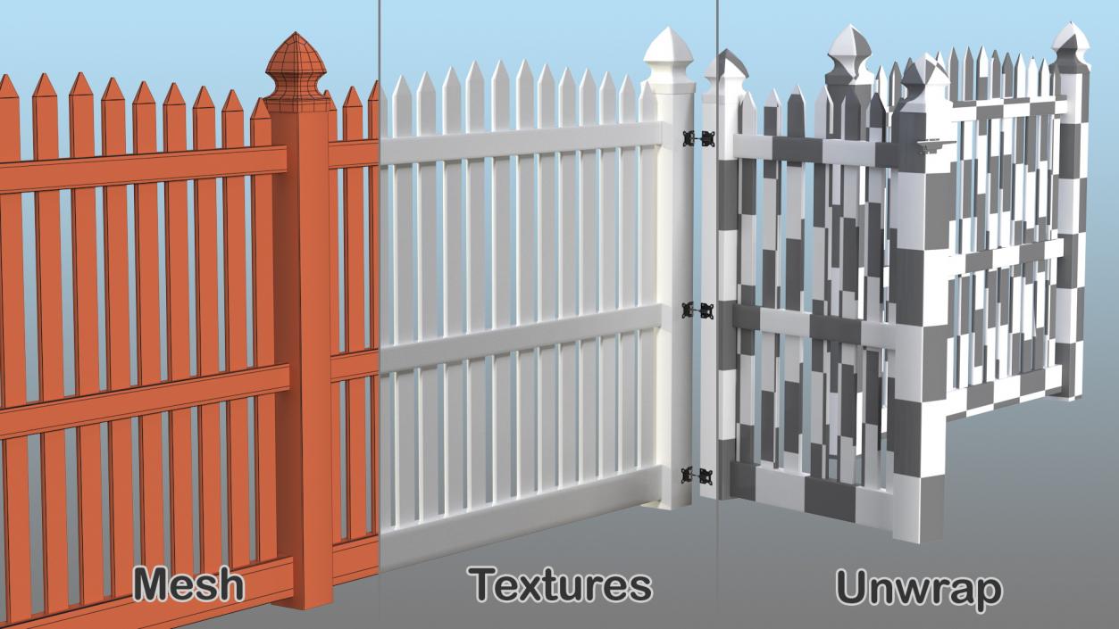 3D White Fencing Palisade Pointed Pales