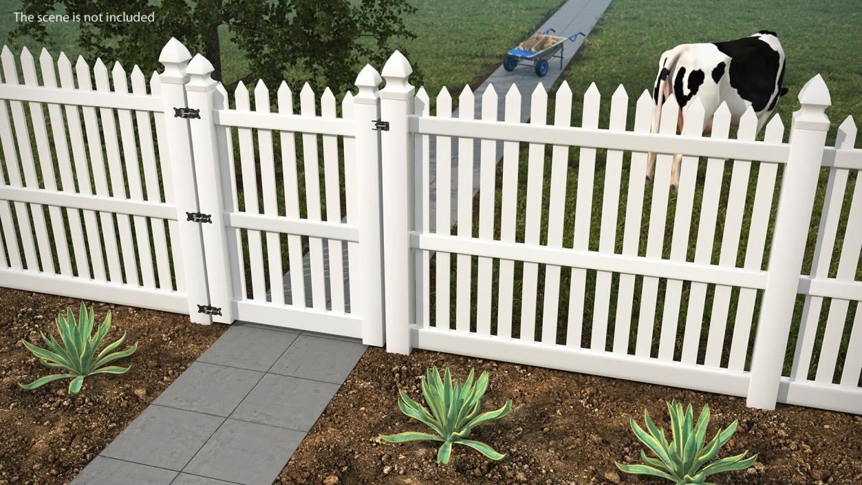 3D White Fencing Palisade Pointed Pales