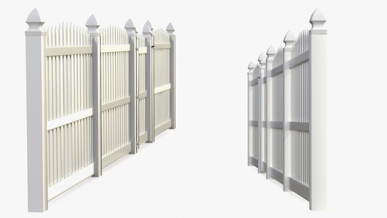 3D White Fencing Palisade Pointed Pales