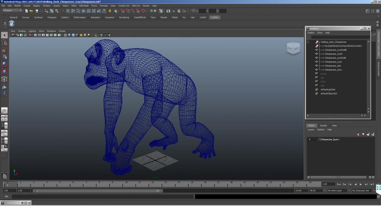 3D Walking Dark Chimpanzee model