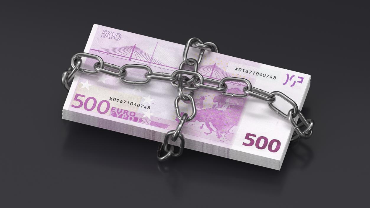 Bundle of Euro Bills in Chain 3D model