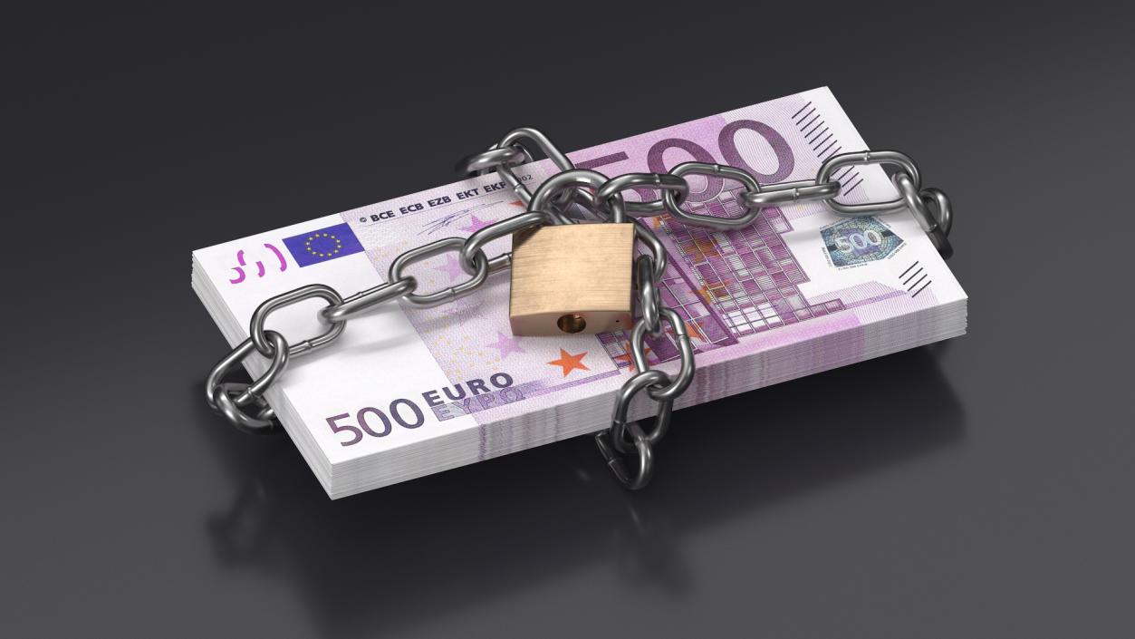 Bundle of Euro Bills in Chain 3D model