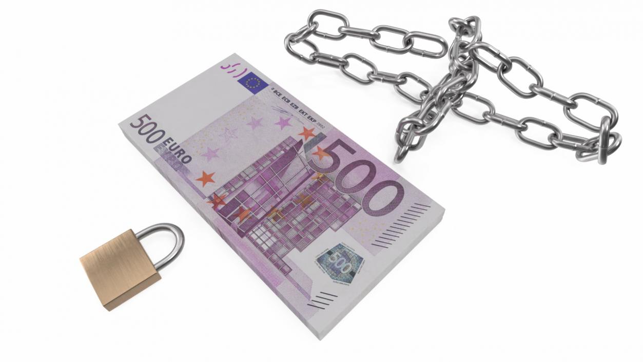 Bundle of Euro Bills in Chain 3D model