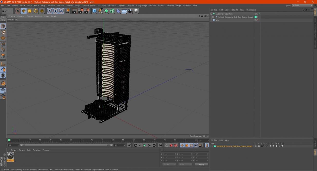 3D Vertical Rotisserie Grill For Doner Kebab