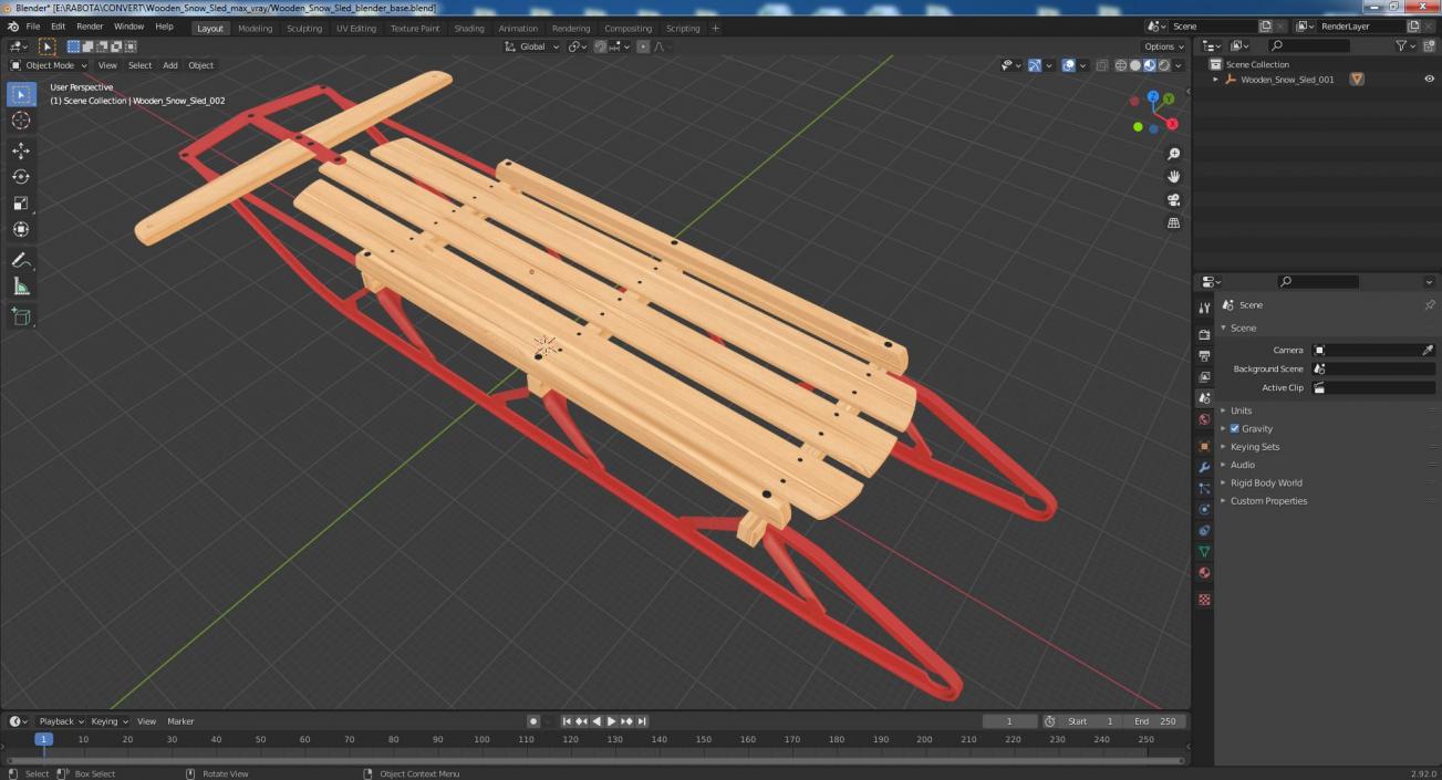 3D Wooden Snow Sled