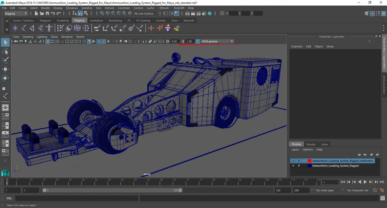 3D Ammunition Loading System Rigged for Maya