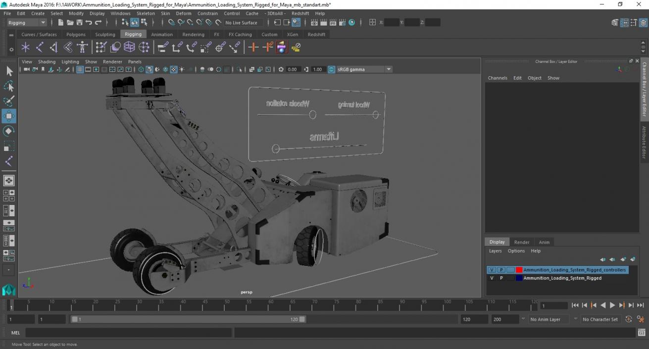 3D Ammunition Loading System Rigged for Maya