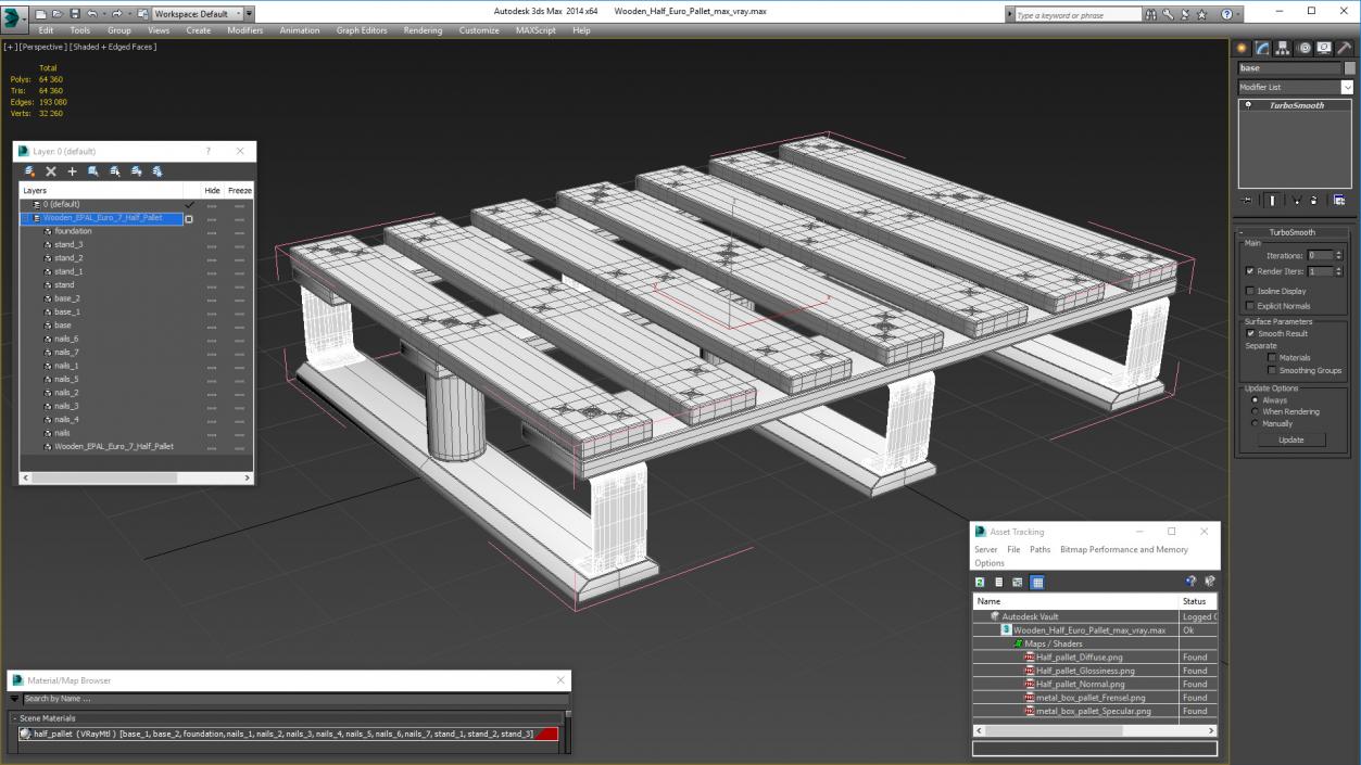 3D Wooden Half Euro Pallet model