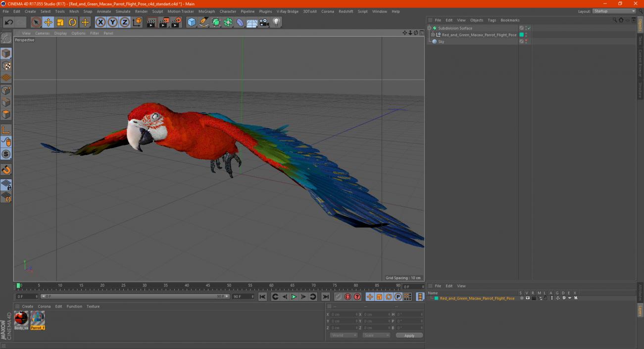 3D Red and Green Macaw Parrot Flight Pose model